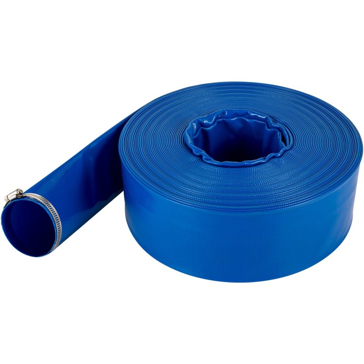 Discharge Hose, 2" X 105', Pvc Fabric Lay Flat Hose, Heavy Duty Backwash Drain Hose With Clamps, Weather Proof & Burst Proof, Ideal For Swimming Pool & Water Transfer, Blue