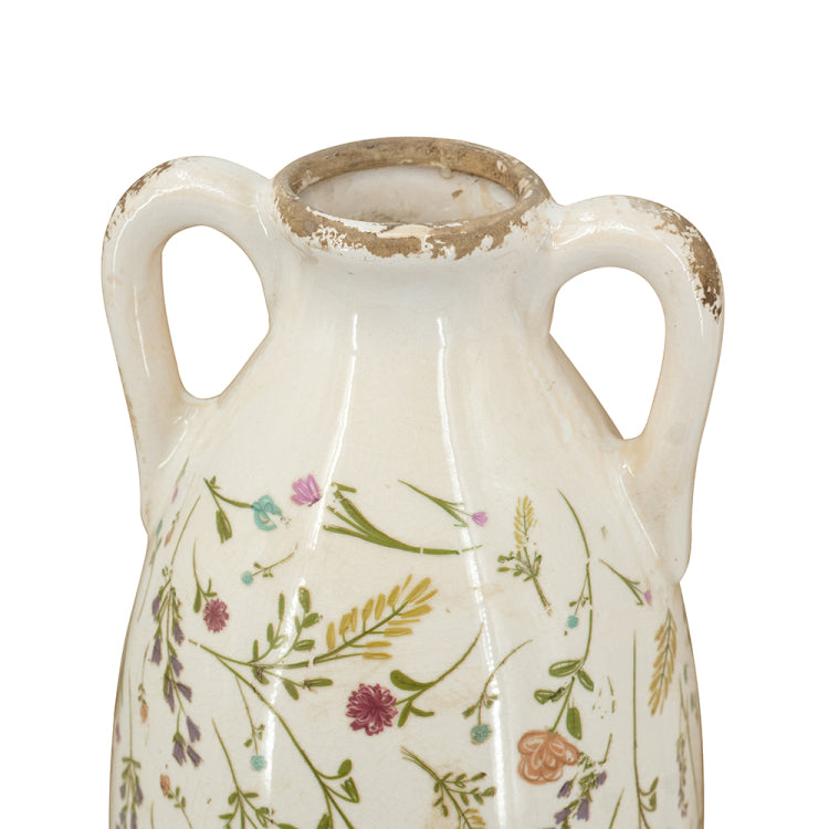 5.9X5.9X15.6" Decorative Ceramic Amphora Vase With Multi Colored Floral Motifs