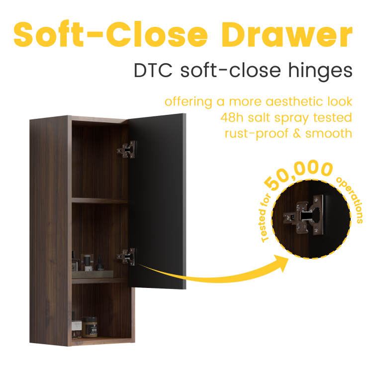 Cc1014S110.309 Black & Walnut Bathroom Floating Side Cabinet, Wall Mounted Storage Cabinet For Small Space, Kd