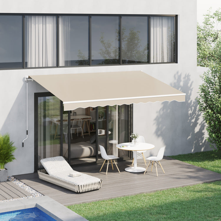Outsunny 13' X 8' Retractable Awning, Patio Awnings, Sunshade Shelter W Manual Crank Handle, Uv & Water Resistant Fabric And Aluminum Frame For Deck, Balcony, Yard, Beige