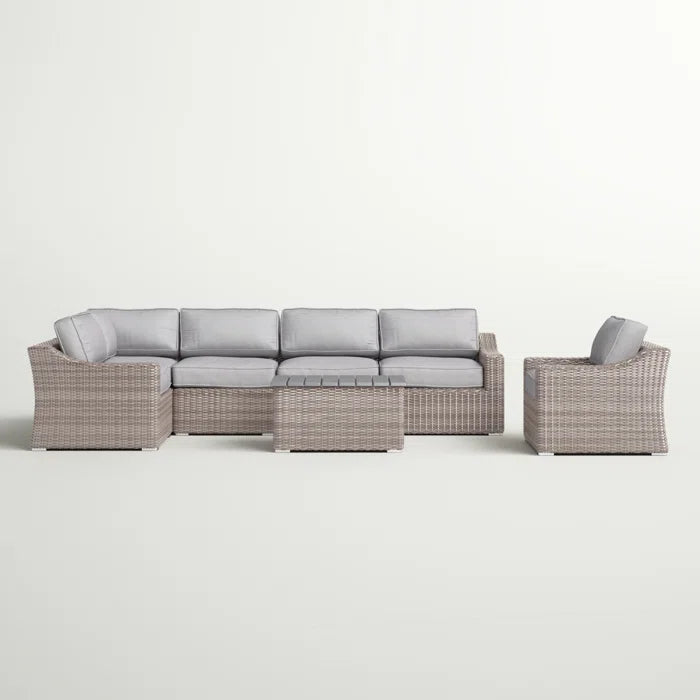 5 Person All Weather Wicker Sectional Seating Group With Cushions Fully Assembled
