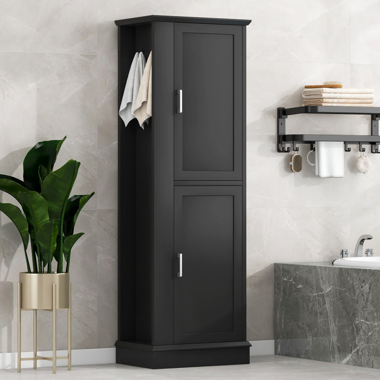 Tall Bathroom Storage Cabinet, Freestanding Storage Cabinet With Hook And Adjustable Shelf, Mdf Board, Black