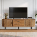 70.87" Walnut Mid Century Modern Fluted Tv Stand With Tambour Sliding Doors For Living Room