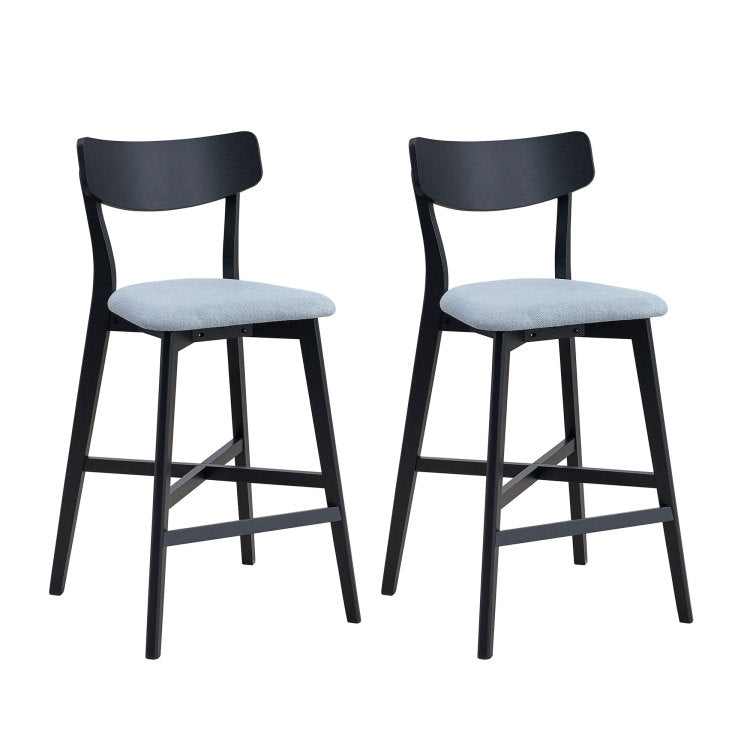 Wooden Bar Chairs Set Of 2, Modern Soft Upholstered Kitchen Island Chairs, Counter Height Stool With Backrest,Wooden Frame Chairs With Footrest For Pub,Living Room,Restaurant,Black