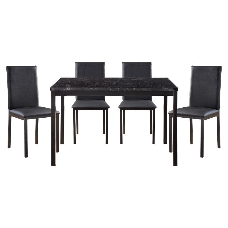 1Pc Dining Table Black Faux Marble Top Casual Dining Room Furniture Metal Frame