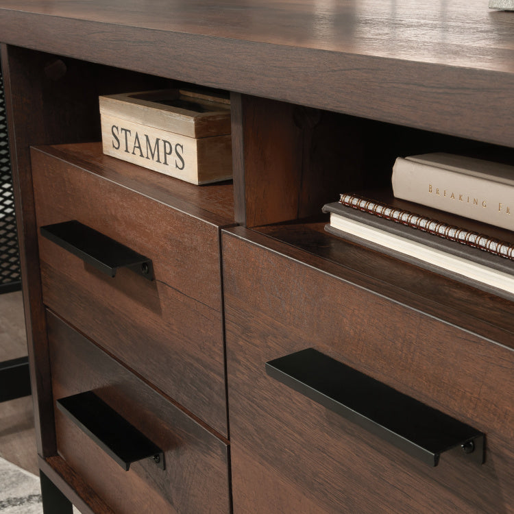 Industrial L Shaped Computer Desk, Brown Finish
