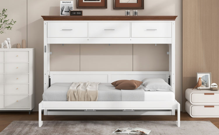 Twin Size Murphy Bed With 3 Drawers, White