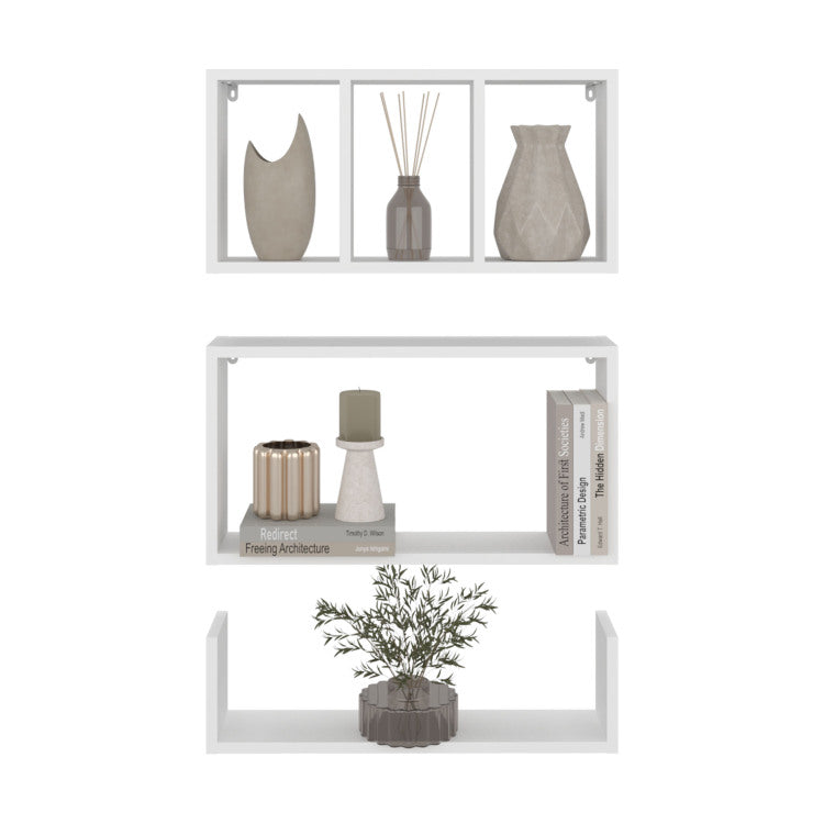Trego Wall Shelves Set Of 3, Modern Floating Shelves For Home Storage And Decoration Of Living Rooms, Studios, Office Or Bedroom, White