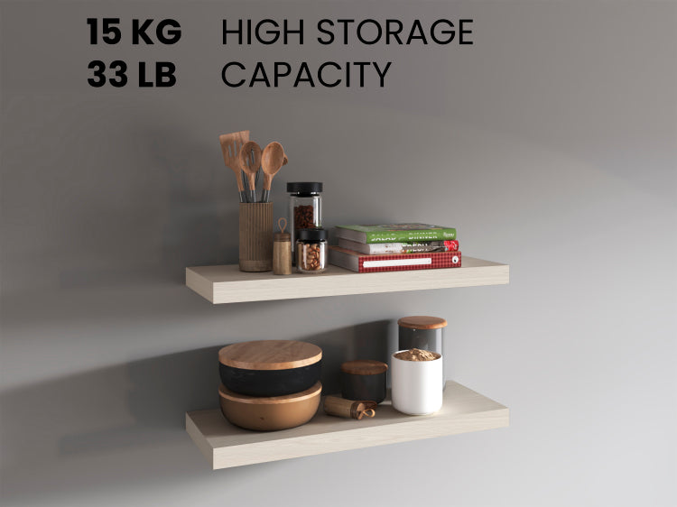 Floating Shelves, White Washed Oak, 2 Shelves, 1.50" H