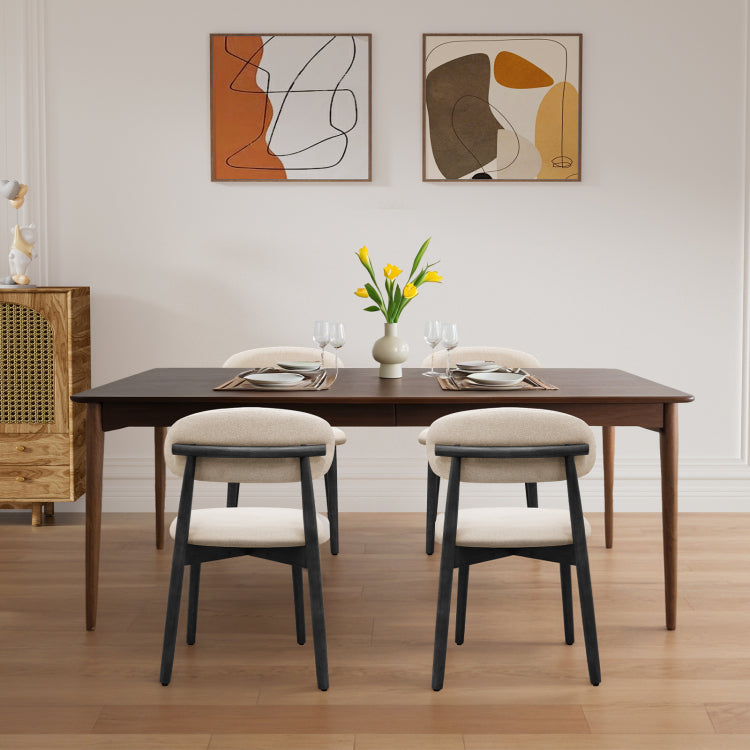 Beige Cotton Linen Fabric Upholstered Dining Chair With Black Solid Wood Legs, Armless Chair Set Of 4 For Kitchen, Restaurant, Living, Meeting Room