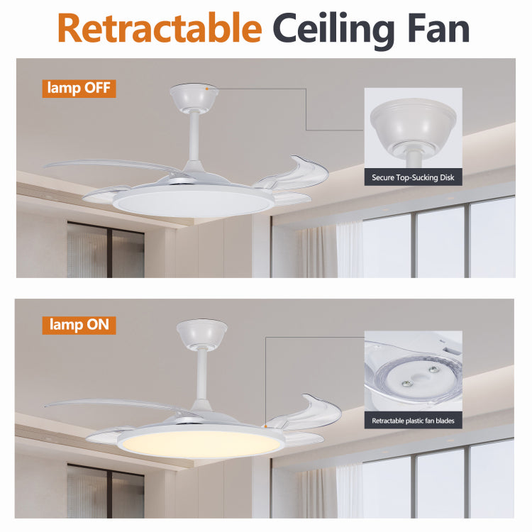 Retractable S With Lights,42 Inch With Light And Remote Control,Flush Mount,Dc Reversible,3Cct,Low Noise,White For Bedroom,Living Room,Kitchen,Indoor