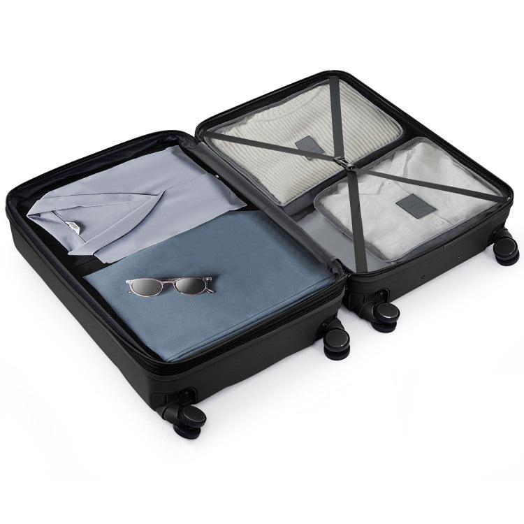 Luggage Sets 4 Piece, Abs Durable Suitcase With Travel Bag, Cup Holder, Abs Hard Shell Luggage With Spinner Wheels, Black And Brown