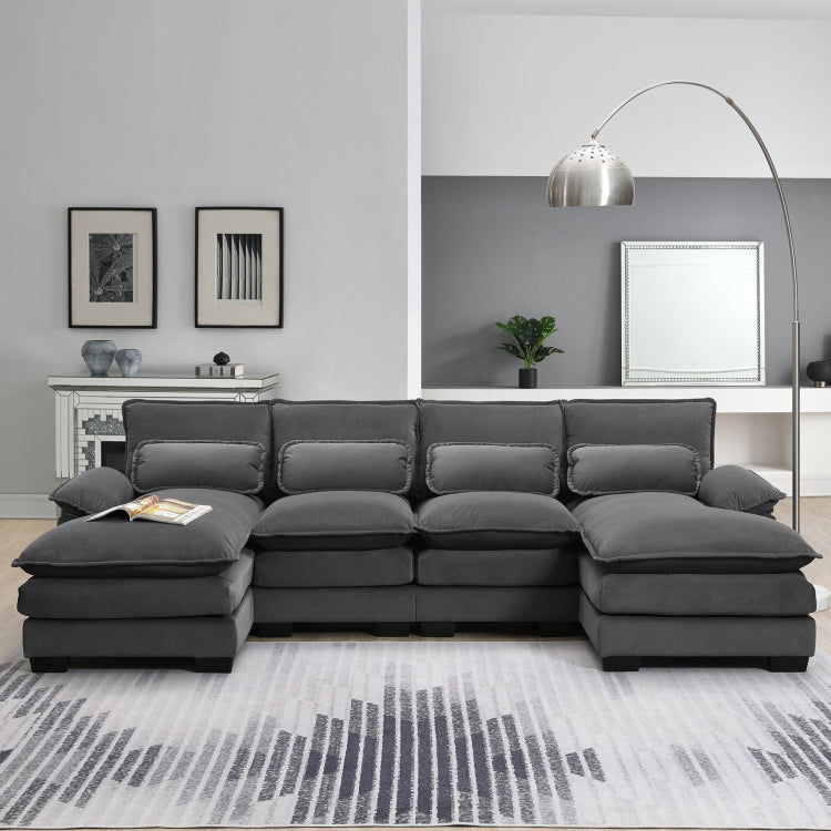 109.8*55.9" Modern U Shaped Sectional Sofa With Waist Pillows,6 Seat Upholstered Symmetrical Sofa Furniture,Sleeper Sofa Couch With Chaise Lounge For Living Room,Apartment,5 Color