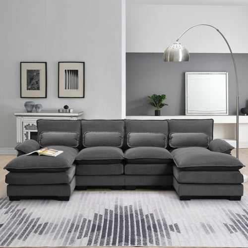 109.8*55.9" Modern U Shaped Sectional Sofa With Waist Pillows,6 Seat Upholstered Symmetrical Sofa Furniture,Sleeper Sofa Couch With Chaise Lounge For Living Room,Apartment,5 Color