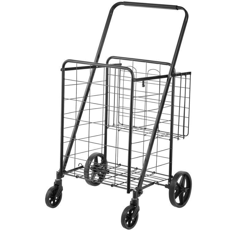 Folding Shopping Cart, Jumbo Grocery Cart With Double Baskets, 360 Swivel Wheels, Heavy Duty Utility Cart, 110 Lbs Large Capacity Utility Cart For Laundry, Shopping, Grocery, Luggage