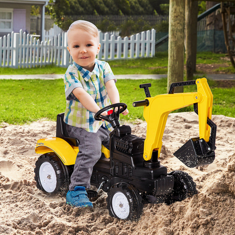 Aosom Kids Ride On Excavator, Pedal Digger, Construction Truck With Horn For Kids And Toddlers 3 , Yellow