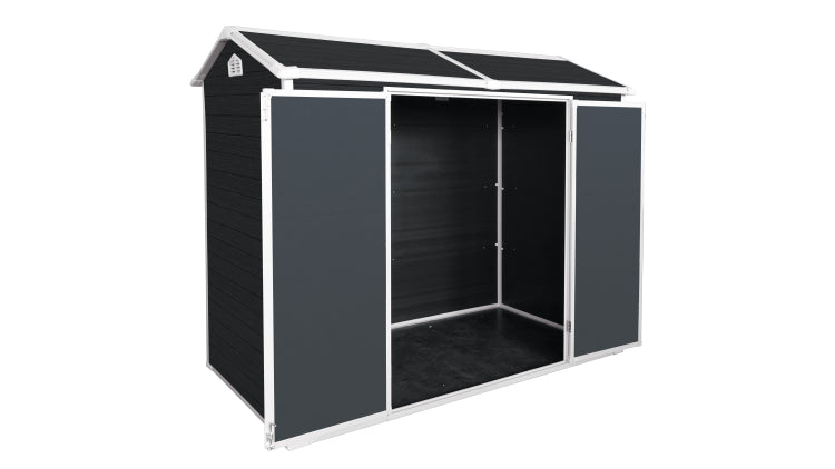 8X4Ft Outdoor Resin Garden Shed With Floor And 2 Windows, Plastic Patio Outdoor Storage Shed With Lockable Door For Garden Tools, Bicycles, Trash Cans, Black