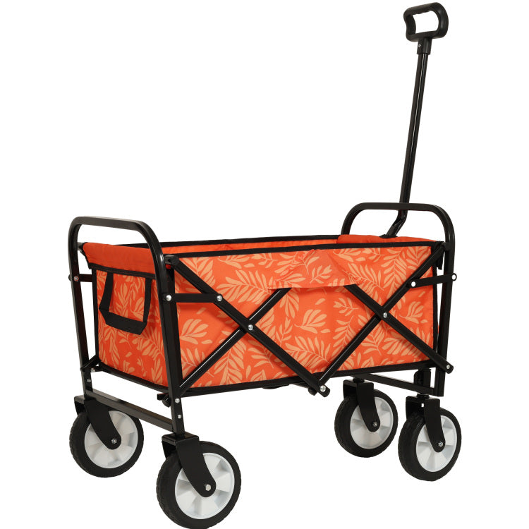 Minimeetall Colorful Collapsible Foldable Wagon Cart With Strapping System, Beach Wagon ,Utility Wagon Grocery Cart Camping Shopping Sports Gardeing Fishing Supports 225Lbs,Orange Leaf