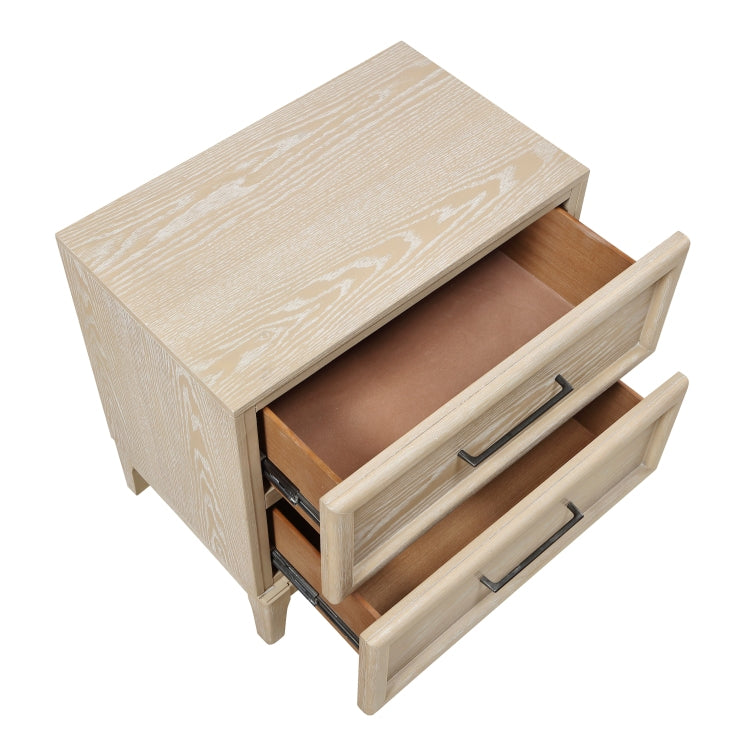 Contemporary Design Nightstand Of 2 Drawers Light Brown Finish Ball Bearing Glides Wooden Bedroom Furniture 1Pc Bedside Table