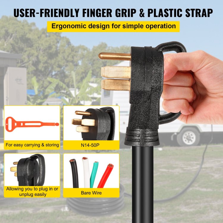 25Ft 50Amp Generator Extension Cord 6 Gauge Stw 6 3 8 1 Generator Cord Generator Power Cord N14 50P To Bare Wire Cut Wire Cord Extension Power Cord Rv Motor Home Generator Portable