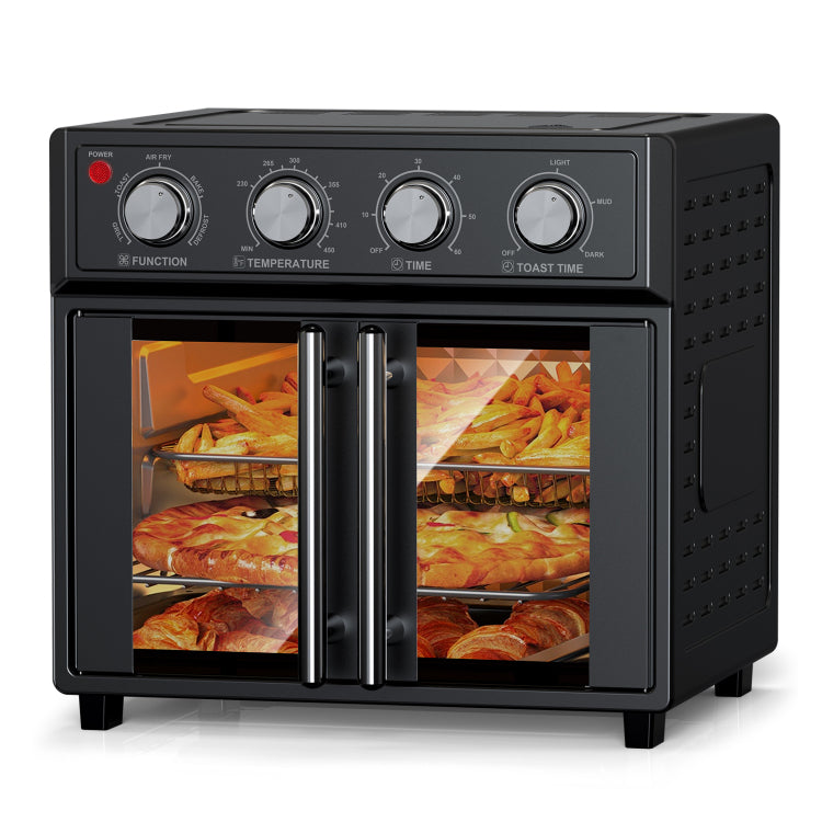 Plumchef 26Qt Large Capacity French Double Door Air Fryer Convection Toaster Oven, 1700W, 7 Preset Menus, 7 In 1 Multi Function For Bake, Roast, Grill, Toast, Dehydrate& Defrost, Stainless