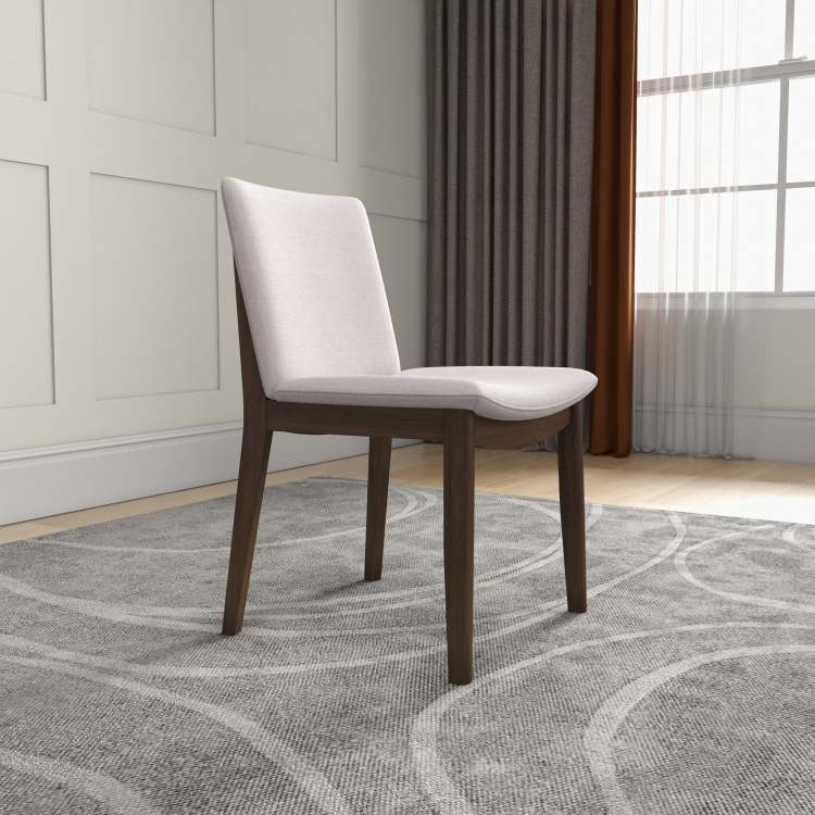 Modern Laura Mid Century Modern Solid Wood Dining Chair Set With Upholstered Fabric, Beige Linen, 20 X 20 X 32 Inches Set Of 2