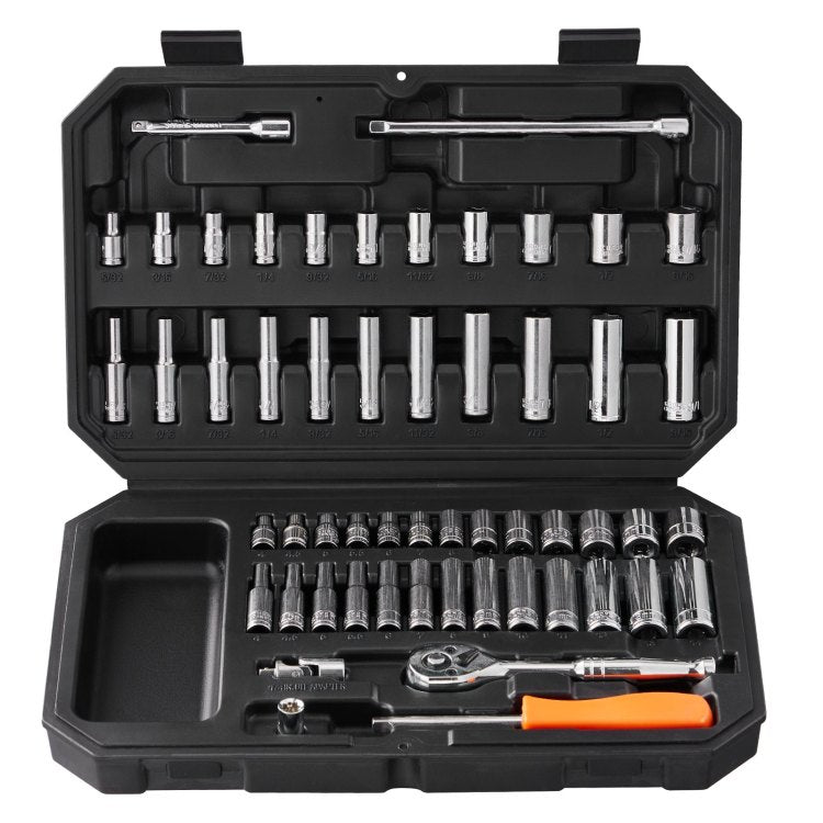 Socket Set, 1 4 Inch Drive Socket And Ratchet Set, 6 Point Socket Opening, 54 Pieces Tool Set Sae And Metric, Deep And Standard Sockets, 5 32 9 16 In, 4 14 Mm, With Accessories, Storage Case