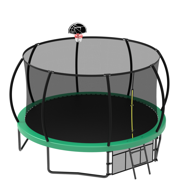 12Ft Recreational Kids Trampoline With Safety Enclosure Net & Ladder, Outdoor Recreational Trampolines