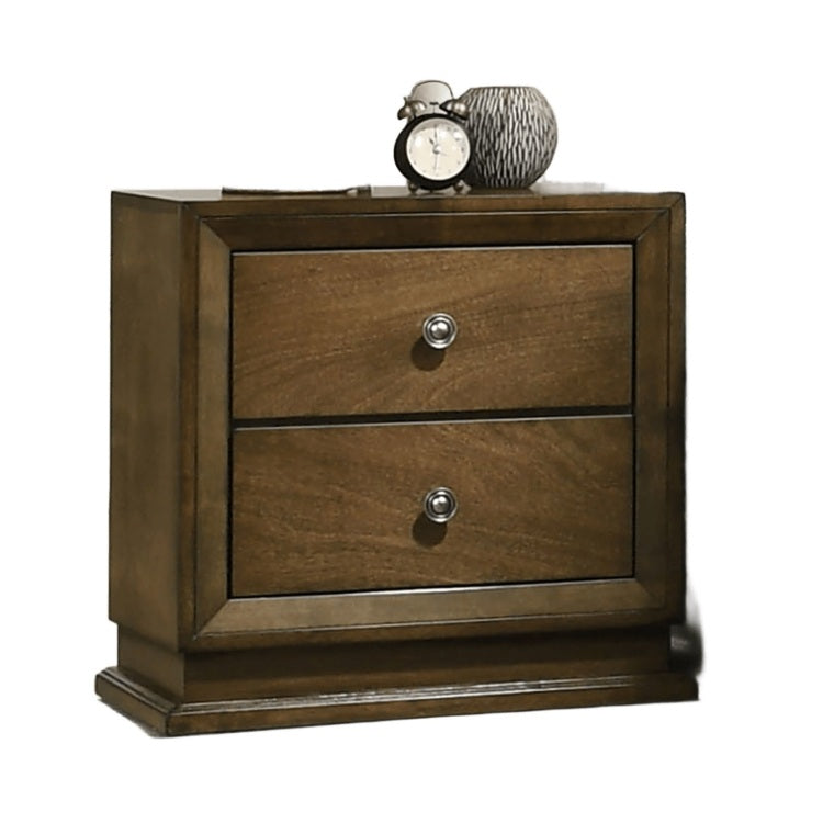 Walnut Finish 1Pc Nightstand Transitional Style Bedside Table 2 Drawers Zinc Iron Bronze Metal Knob