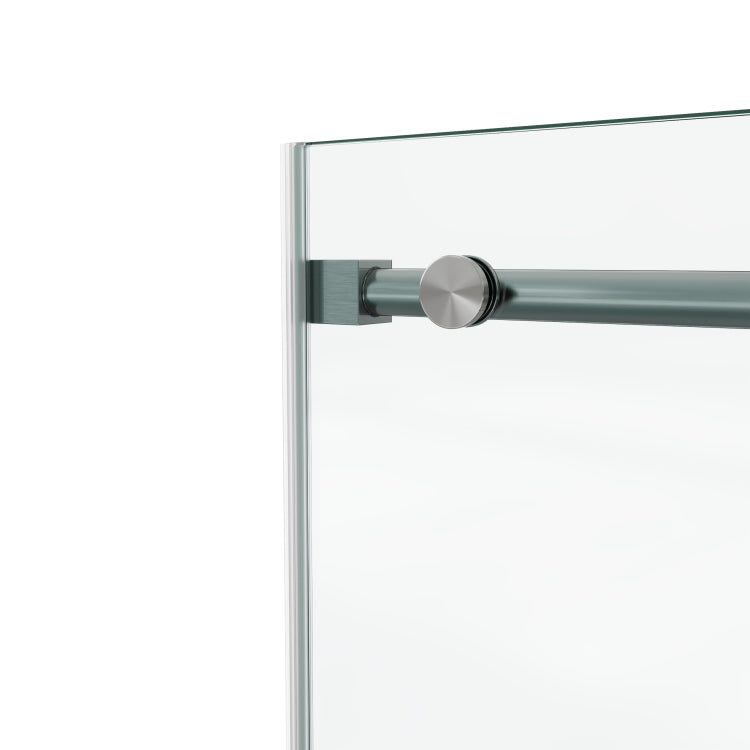 60*76"Fixed & Sliding Shower Door, Round Tube Hardware, Clear Glass Shower Door, 3 8 10Mm Sgcc Tempered Glass, Stainless Steel