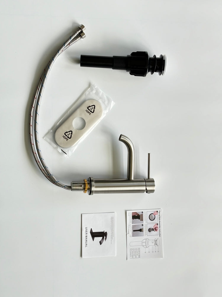 Single Handle Bathroom Faucet Lavatory Faucet Stainless Steel Single Hole T10, Brushed Nickel