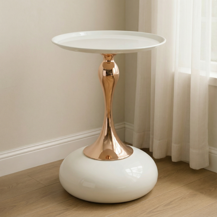 Small Round Side Table For Small Space ,Cocktail Table,Living Room Small Coffee Table, White End Table