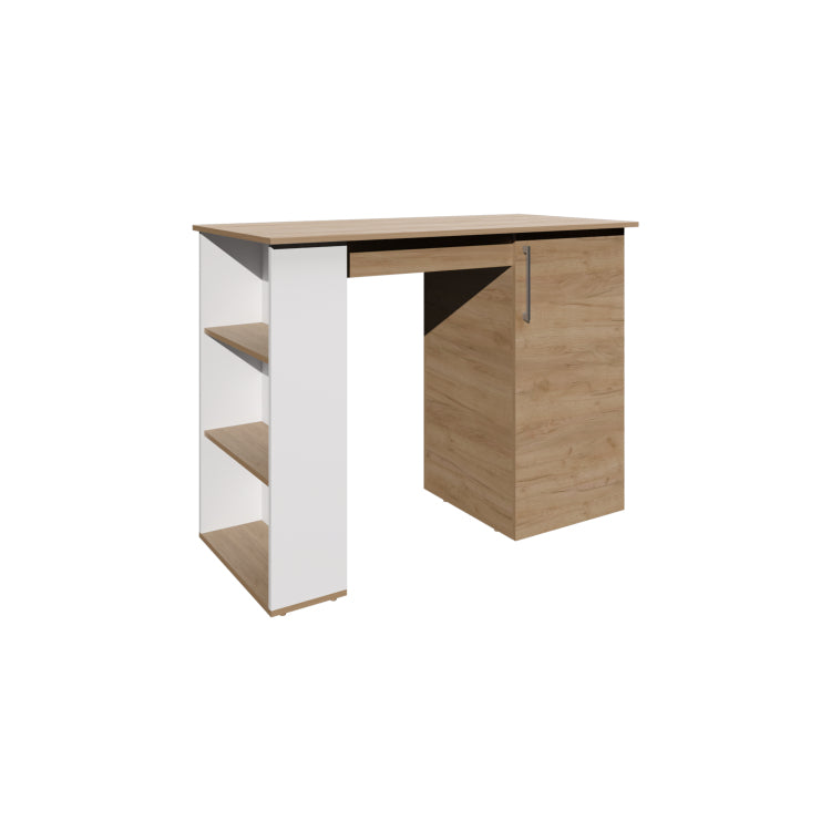 Allen 47" Wide Kitchen Island One Cabinet And Five Shelves, Bar Table, Dinning Table. Pub Table White Natural Oak