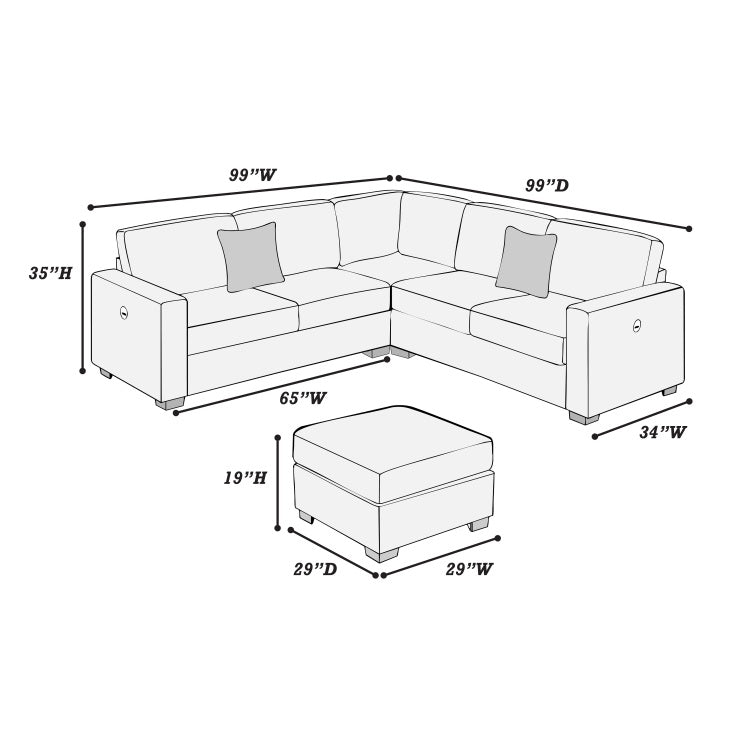 Living Room Corduroy Upholstered Camel 4Pc Sectional Set Raf Laf One Arm Loveseat W Usb, Corner Wedge, Cocktail Ottoman Cushion Couch