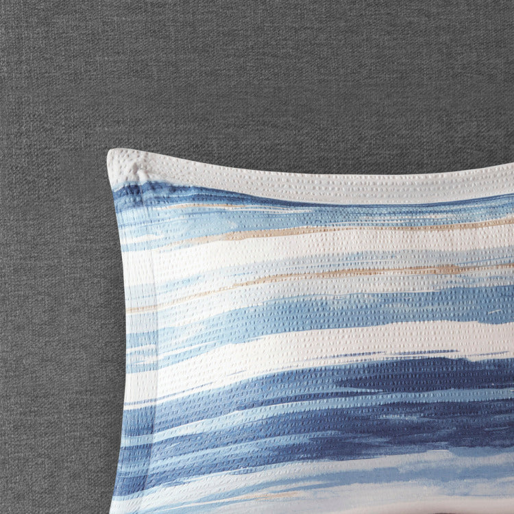 8 Piece Printed Seersucker Comforter And Quilt Set Collection Blue Full Queen