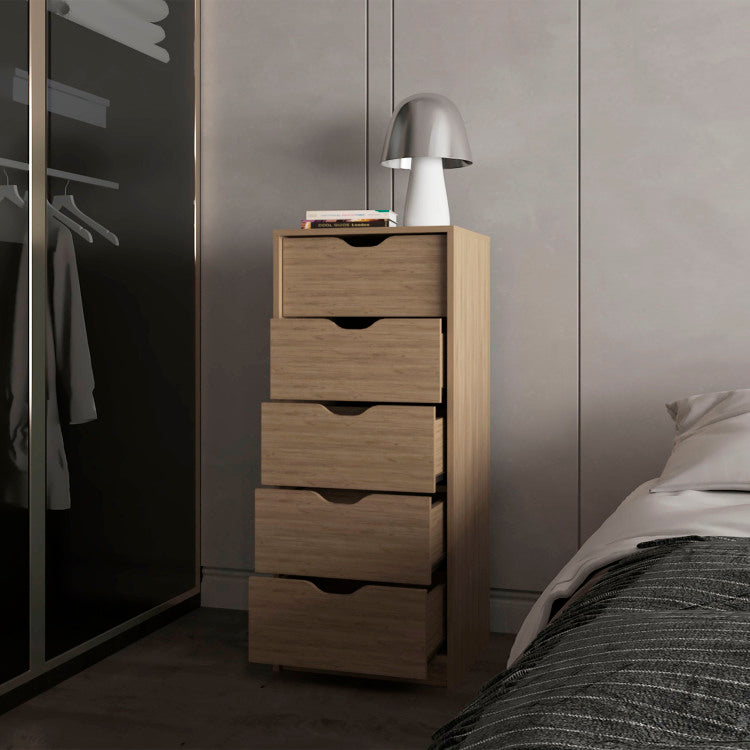 Olijato 5 Drawer Dresser For Nurseries And Bedrooms Modern Space Saving Storage, Natural Oak