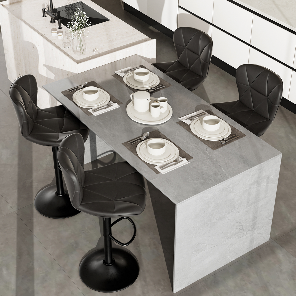 Modern Bar Stools Set Of 2, Adjustable Faux Leather Upholstered Swivel Bar Stools, Counter Height Bar Chairs With Back For Kitchen Island, Black