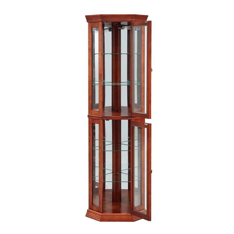 Corner Curio Cabinet With Lights, Adjustable Tempered Glass Shelves, Mirrored Back, Display Cabinet,Light Walnut E26 Light Bulb Not Included