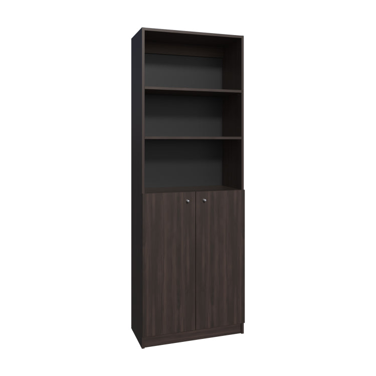 Home 2 Door Bookcase Cronos, 2 Open Shelves And Concealed Storage, Stained Walnut