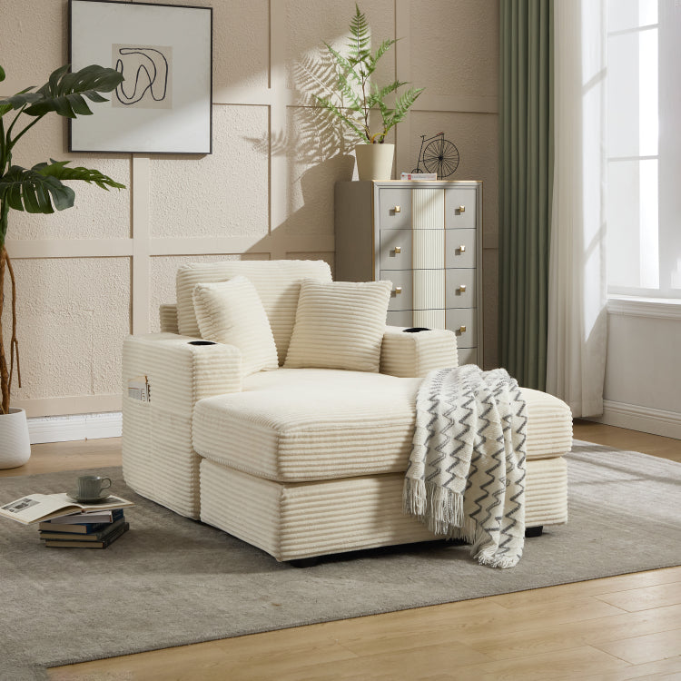 Corduroy Upholstered Chaise Lounge Sofa,Magazine Bag,Detachable Cushions Deep Seat For Living Room Office,3 Colour