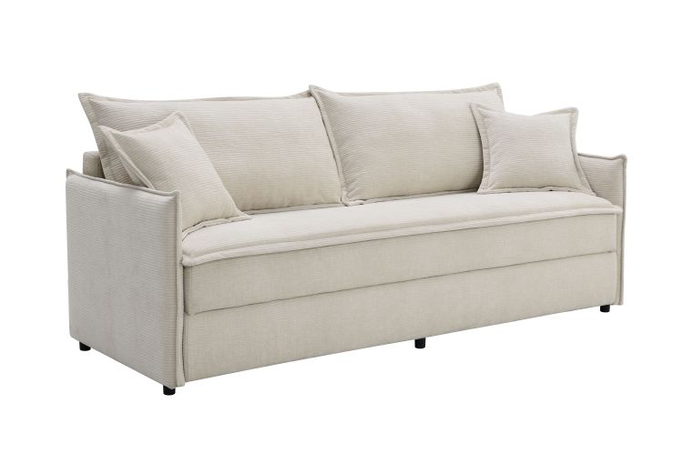 Elisea Beige Fabric Sleeper Sectional Sofa W 2 Toss Pillows