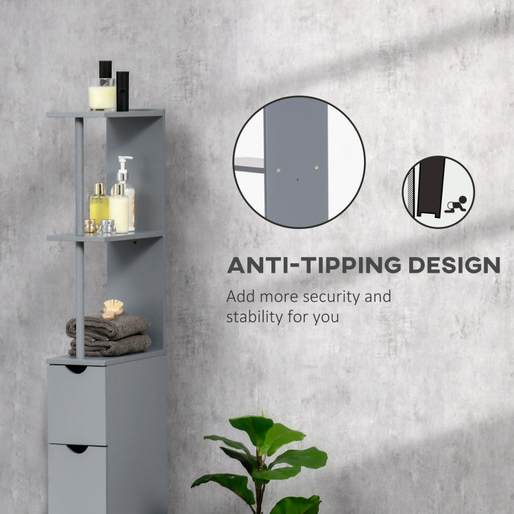 Homcom 54" Tall Bathroom Storage Cabinet, Freestanding Linen Tower With 2 Tier Shelf And Drawers, Narrow Side Floor Organizer, Grey