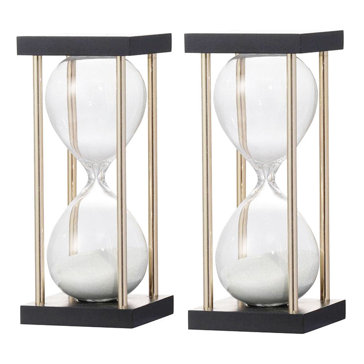 Set Of 2, 3X3X7" Spellman 15 Minute Hourglass With Metal Frame, White