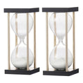 Set Of 2, 3X3X7" Spellman 15 Minute Hourglass With Metal Frame, White