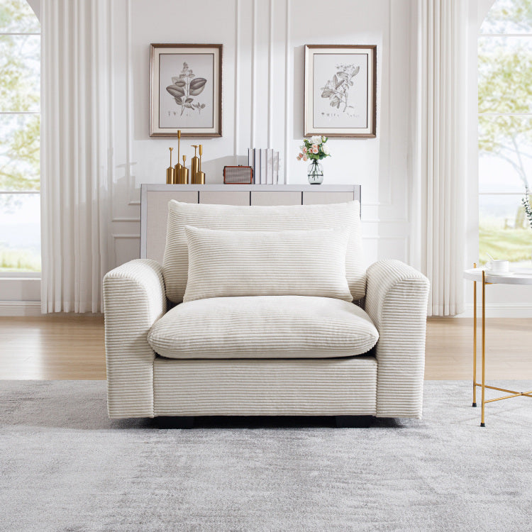 Beige Corduroy Deep Seat Single Sofa Accent Chair,Deep Seat Couch With Waist Pillow For Living Room Apartment Office