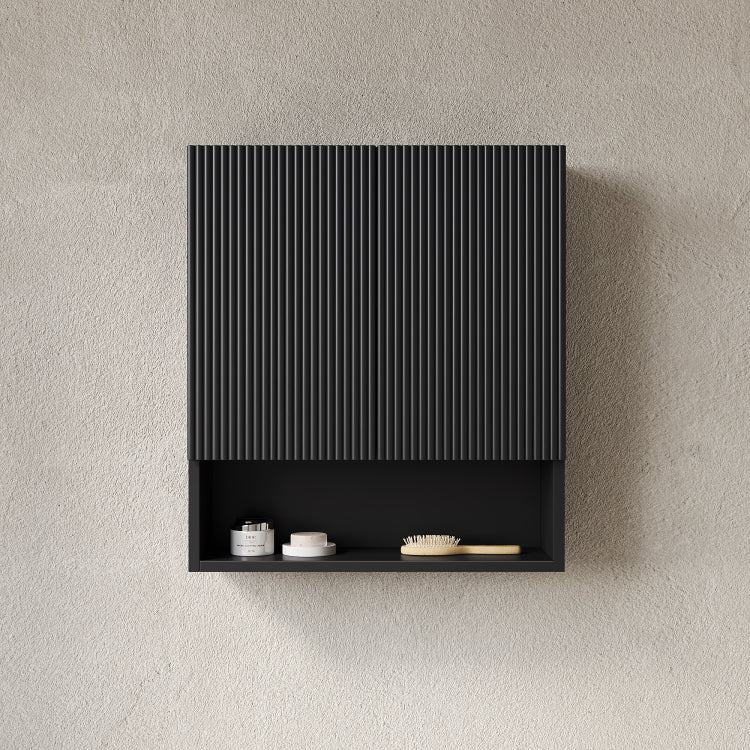 Tobi 26" Wall Mounted Striped Bathroom Cabinet, With Doors, Shelf And Open Storage Compartment Over The Toilet Storage Cabinet For Bathroom, Kitchen, Laundry Room, Black Color