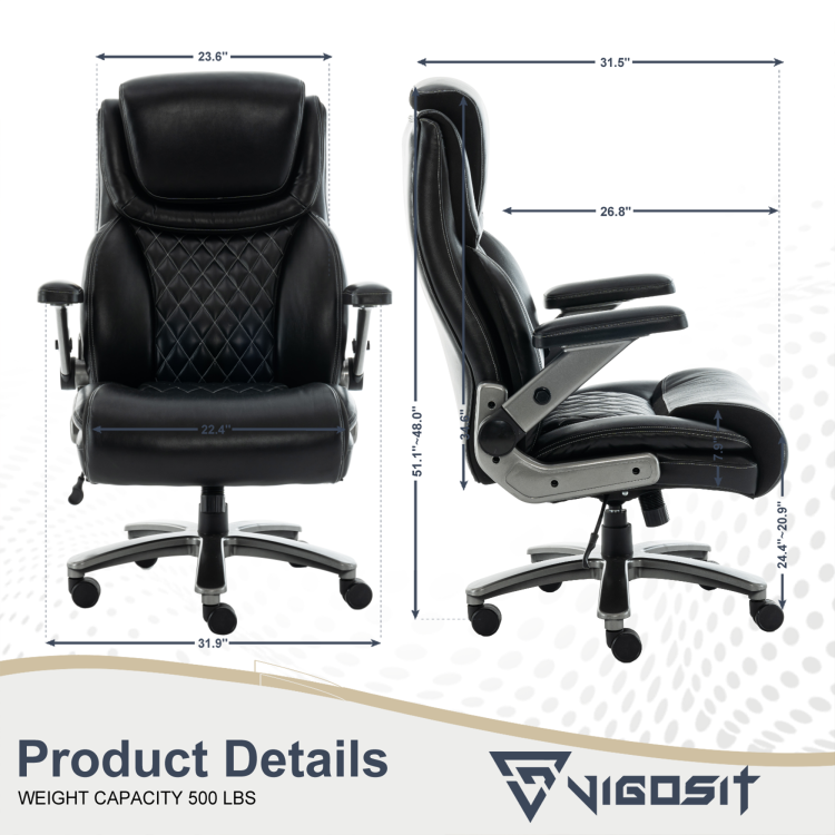Office Chair, 500 Lbs Ergonomic Big And Tall Computer Desk Chair, High Back Executive With Adjustable Headrest, 3D Reversible Armrests, Silent Wheels For Home, Office, Gaming Black