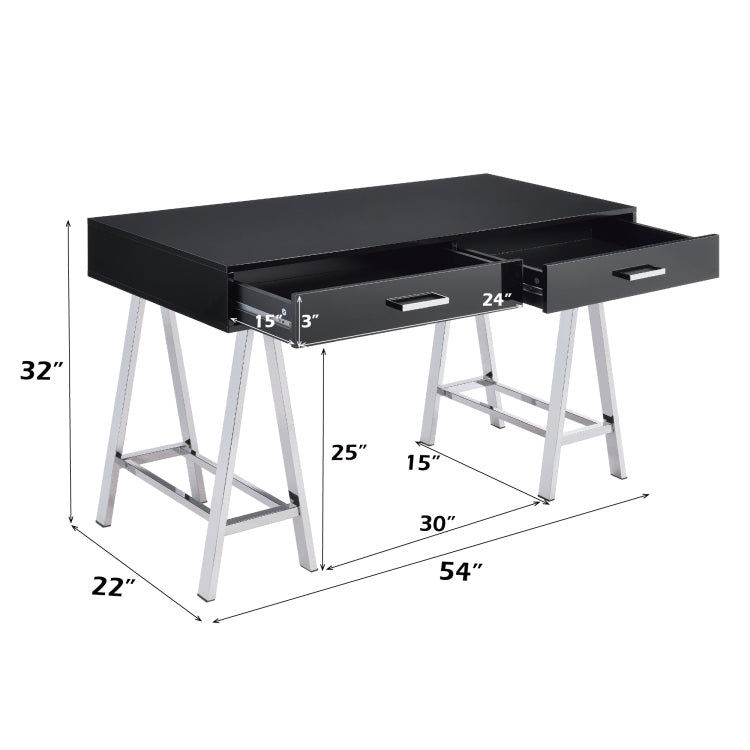 Coleen Black High Gloss & Chrome Finish Writing Desk