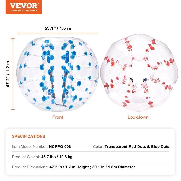 Inflatable Bumper Balls 2 Pack, 5Ft 1.5M Body Sumo Zorb Balls For Teen & Adult, 0.8Mm Thick Pvc Human Hamster Bubble Balls For Outdoor Team Gaming Play, Bumper Bopper Toys For Garden, Yard, Park