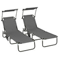 Outsunny Folding Chaise Lounge Pool Chairs, Outdoor Sun Tanning Chairs With Canopy Shade, Reclining Back, Steel Frame And Side Pocket For Beach, Yard, Patio, Dark Gray
